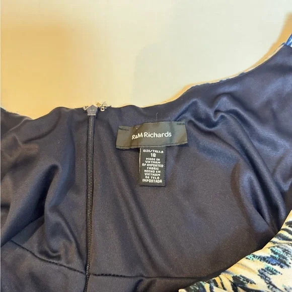 R&M Richards Blue Ikat Empire Waist Midi Dress 18 Resort Cruise Vacation Summer - Picture 5 of 9